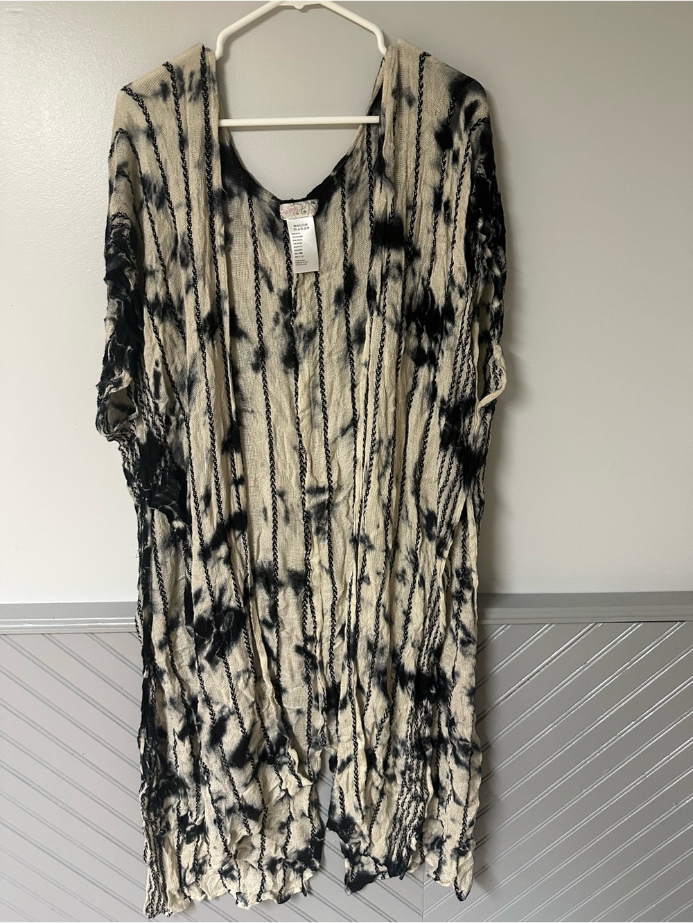Free People Black & Cream Tie-Dye Open Front Kimono
